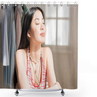 Personality  Beautiful Young Woman  Shower Curtains