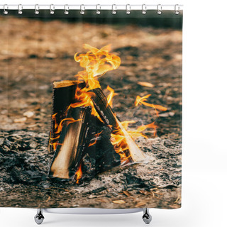 Personality  Close Up Of Burning Timber Bonfire In Forest Shower Curtains