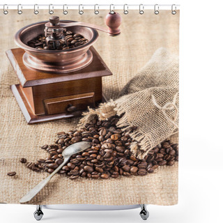 Personality  Coffee Mill With Coffee Beans Shower Curtains