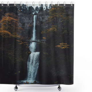 Personality  A Beautiful Scenery Of A Waterfall With An Arch Bridge In The Foreground Surrounded By A Lot Of Trees Shower Curtains