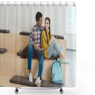 Personality  High School Students Couple Studying Together At School Corridor Shower Curtains