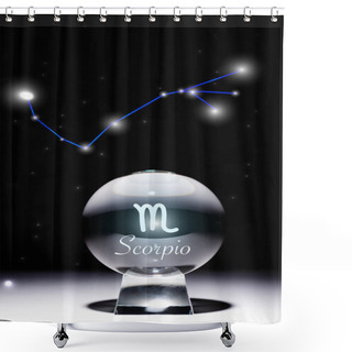 Personality  Crystal Ball With Scorpio Zodiac Sign Isolated On Black With Constellation Shower Curtains