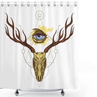 Personality  Deer Skull And All Seeing Eye On White Background Shower Curtains