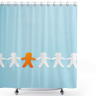 Personality  Top View Of Unique Orange Paper Man Among White On Blue  Shower Curtains