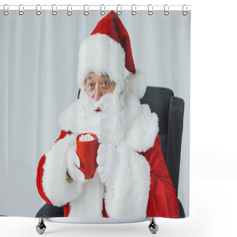 Personality  Santa Drinking Hot Chocolate With Marshmallows Shower Curtains