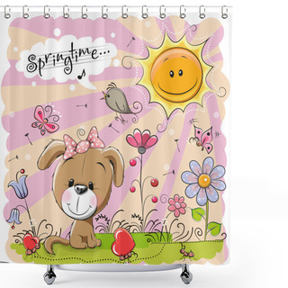 Personality  Puppy On The Meadow Shower Curtains