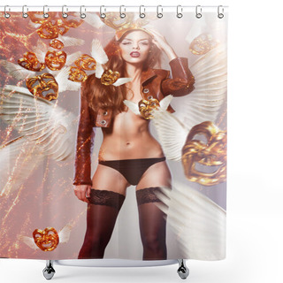 Personality  Beautiful Woman With Wings And Flying Masks Shower Curtains