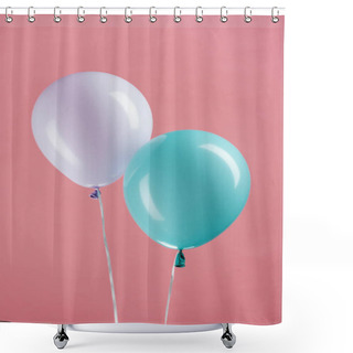 Personality  Blue And Purple Festive Balloons On Pink Background Shower Curtains
