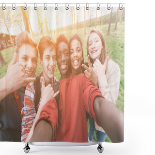 Personality  Group Of Multiethnic Teenagers Taking A Selfie Shower Curtains