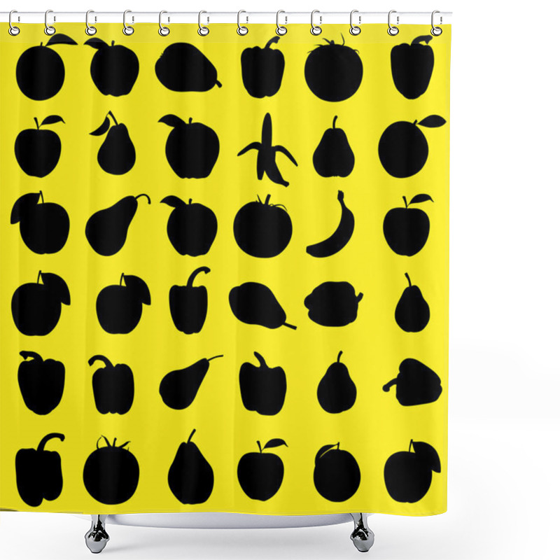 Personality  Set Silhouettes Of Fruits And Vegetables Shower Curtains