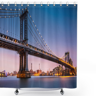 Personality  Manhattan Bridge Illuminated At Dusk Shower Curtains
