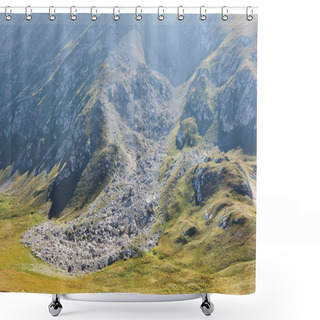Personality  Stone Scree - The Consequences Of A Landslide In The Mountains, Top View Shower Curtains