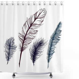 Personality  Set Of Multicolored Feathers. On White Background Shower Curtains