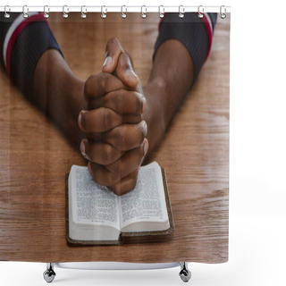 Personality  Cropped Shot Of African American Man Praying With Holy Bible Shower Curtains