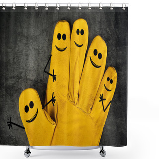 Personality  Happy Laughing Smileys On Fingers Of Protective Gloves Shower Curtains