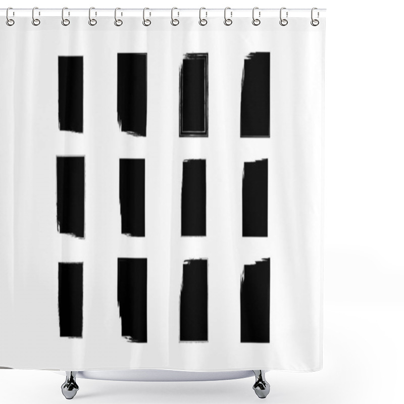 Personality  Square Vertical Shape Filled Grunge Shape Brush Stroke Pictogram Symbol Visual Illustration Set Shower Curtains