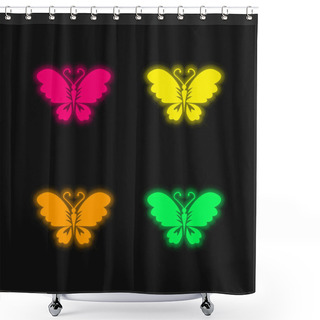 Personality  Black Butterfly Top View With Opened Wings Four Color Glowing Neon Vector Icon Shower Curtains