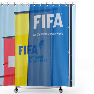 Personality  Flags At The Entrance To The FIFA Headquarter In Zurich Shower Curtains