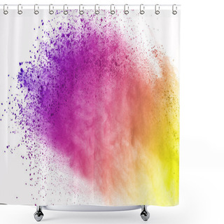 Personality  Abstract Of Colored Powder Explosion On White Background. Multicolor Powder Splatted Isolate. Colorful Cloud. Colorful Dust Explode. Paint Holi. Shower Curtains