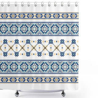 Personality  Set Of Ethnic Ornament Pattern In Blue Colors Shower Curtains