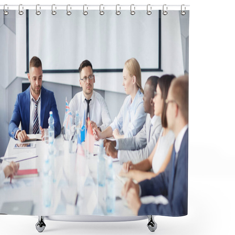 Personality  Delegates Sitting By Table At Summit  Shower Curtains