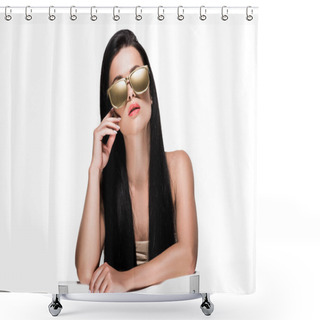 Personality  Woman In Gold Painted Eyeglasses Shower Curtains