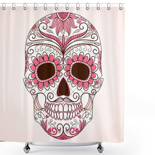 Personality  Day Of The Dead Colorful Skull With Floral Ornament Shower Curtains
