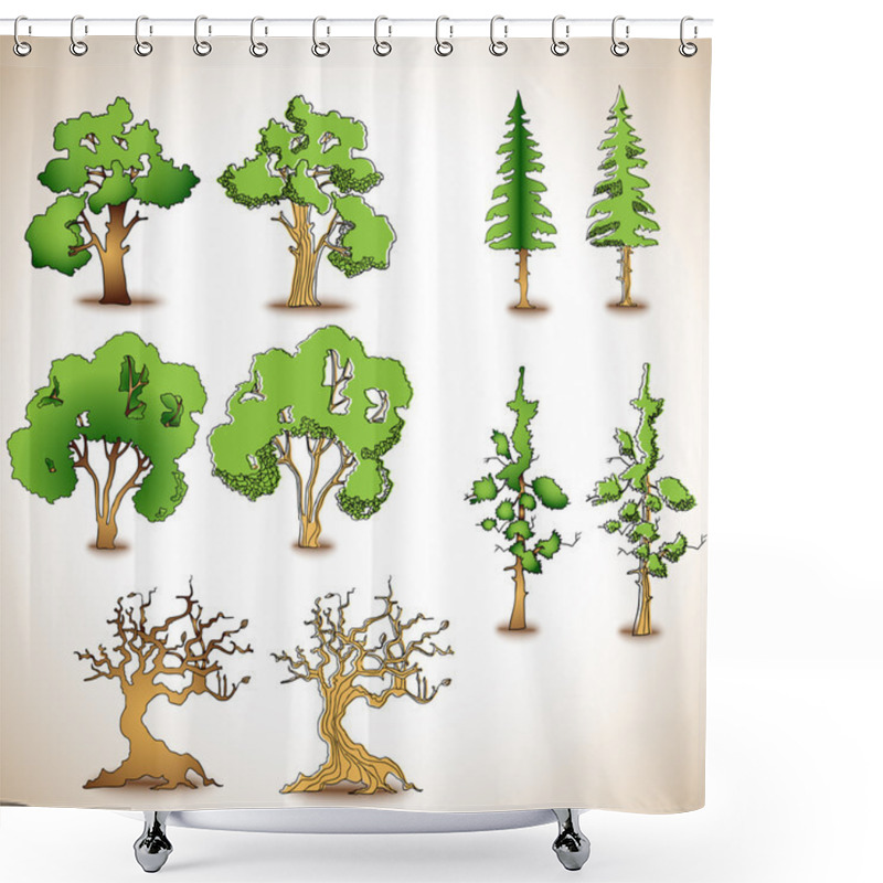 Personality  Vector Set Of Green Trees. Shower Curtains