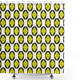 Personality  Yellow Diamond Shape Overlapping Black Circles On White Background Geometric Design Seamless Vector Graphic Pattern Shower Curtains