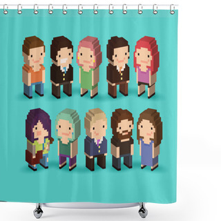 Personality  Pixel Art Cartoon Characters Shower Curtains