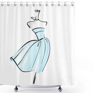 Personality  Delicate Flying Blue Dress On A Mannequin. Linear Graphics. Illustration On White Background Shower Curtains
