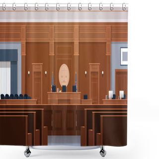 Personality  Empty Courtroom With Judge And Secretary Workplace Jury Box Seats Modern Courthouse Interior Justice And Jurisprudence Concept Horizontal Shower Curtains