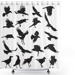 Personality  Moving Silhouettes Of Crows On A White Background. Set Of Vector Shower Curtains