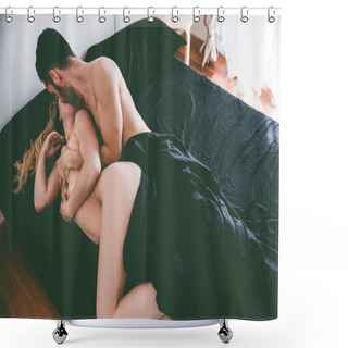 Personality  Young Couple Romantic Moments In Bed Room Shower Curtains