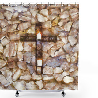 Personality  Christian Cross With Candles Oil Painting Shower Curtains