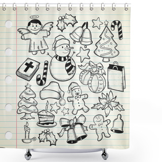Personality  Set Of Christmas Decoration In Doodle Style Shower Curtains