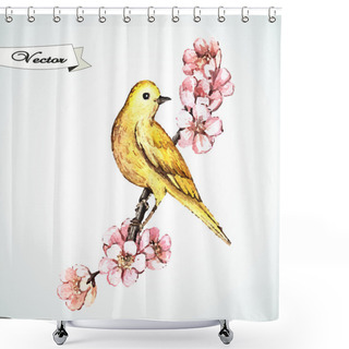 Personality  Yellow Spring Bird Shower Curtains