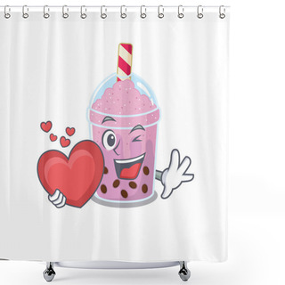 Personality  A Sweet Taro Bubble Tea Cartoon Character Style With A Heart Shower Curtains
