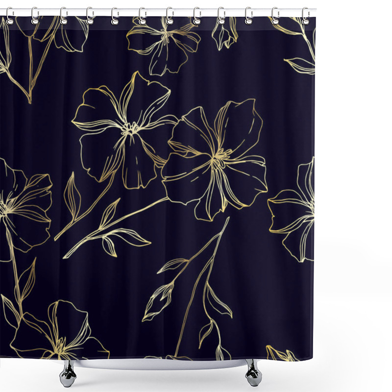 Personality  Vector Flax floral botanical flowers. Black and white engraved ink art. Seamless background pattern. shower curtains