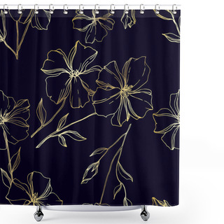 Personality  Vector Flax Floral Botanical Flowers. Black And White Engraved Ink Art. Seamless Background Pattern. Shower Curtains