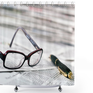 Personality  Reading Glasses And Ballpoint Pen Shower Curtains