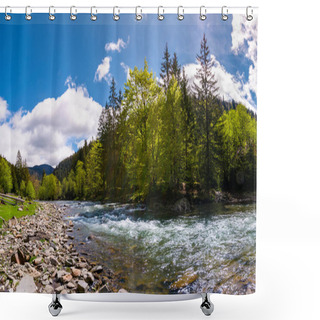 Personality  Forest River In Mountains Shower Curtains