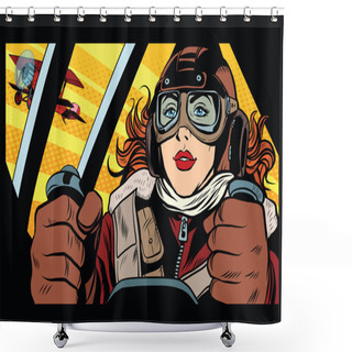 Personality  Girl Retro Military Pilot Shower Curtains
