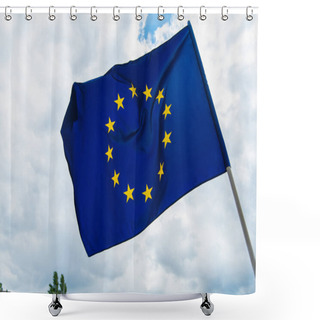 Personality  Low Angle View Of European Union Flag Waving Against Sky  Shower Curtains