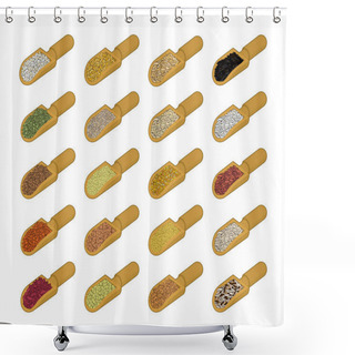 Personality  Cereals In Wooden Scoop Set. Rice And Lentils. Red Beans And Pea Shower Curtains
