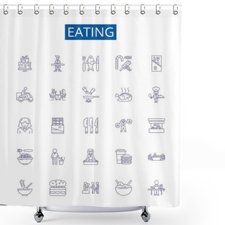 Personality  Eating Line Icons Signs Set. Design Collection Of Munching, Scoffing, Chewing, Binging, Nourishing, Nibbling, Bolting, Savouring Outline Vector Concept Illustrations Shower Curtains