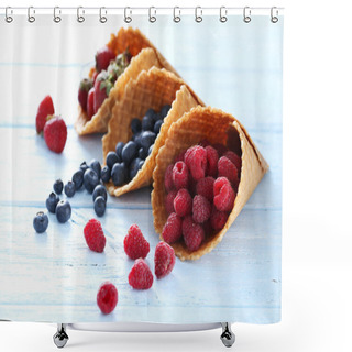 Personality  Waffle Cones With Berries Shower Curtains