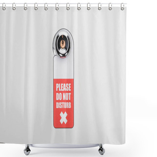 Personality  Please Do No Disturb Sign On Handle With Lock On White Background Shower Curtains