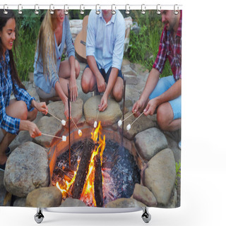 Personality  Company Of Young People Holding Sticks With Marshmallows Shower Curtains