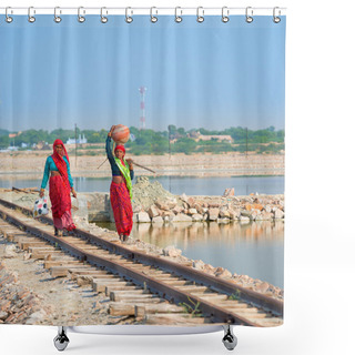 Personality  Indian Women In Sari On Railway Shower Curtains